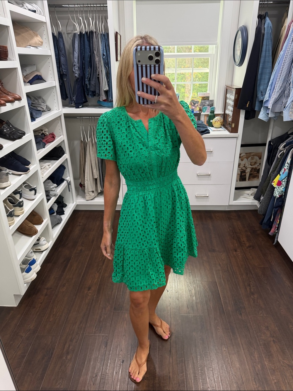 Amazon Green Eyelet Short Sleeve Dress S